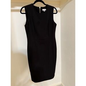 Calvin Klein Black Sheath Dress Size 10 Sleeveless Zip Closure Polyester Spandex
